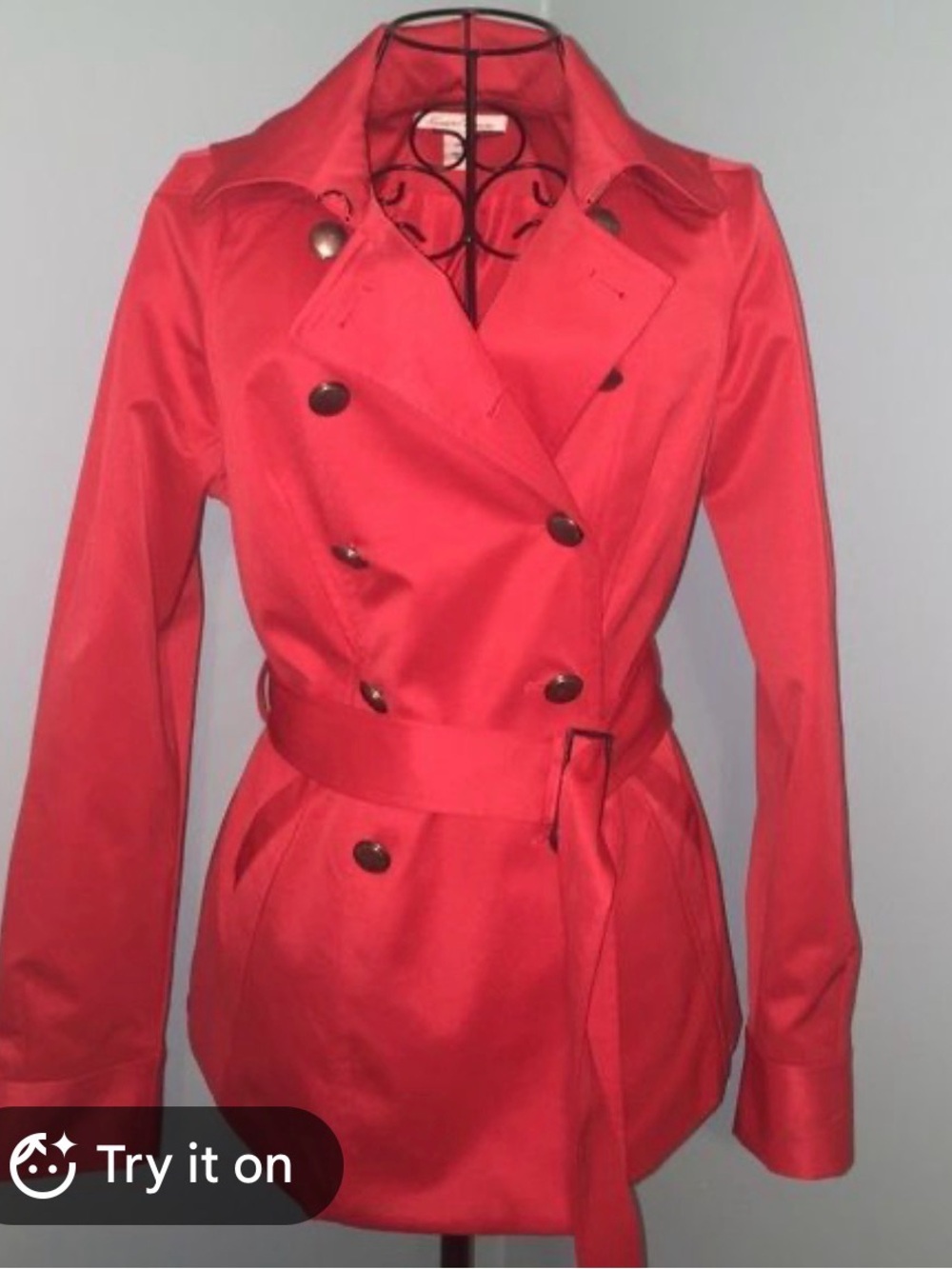 Kenneth Cole New York Red Double-Breasted Belted Trench Coat